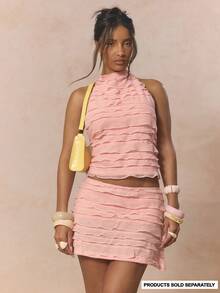 MUSERA 高领露背层叠荷叶边针织上衣套装（仅上衣）可爱春日假日少女风 Sugar Salt - 粉色 - 查看 1