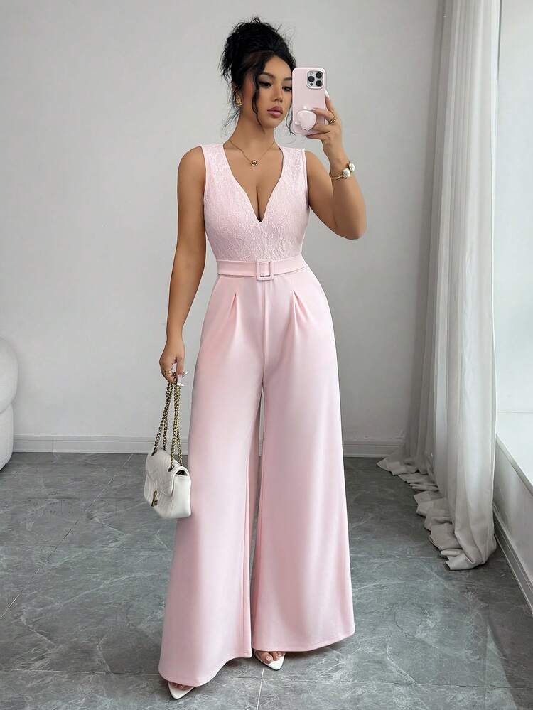 EMERY ROSE Women's 2026 Spring/Summer New Lace Waist Jumpsuit - Baby Pink - View 5