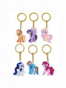 My Little Pony X SHEIN 6个卡通亚克力钥匙扣，女孩包包挂饰，女士吊坠，纪念品，收藏品，礼品，钱包，书包，背包，汽车配件 - 彩色 - 查看 4