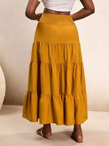 BamGleam Women's Elastic Waist Ruffle Hem Skirt - Brown - View 2