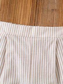 2-Piece Girls' Outfit:Apricot Striped Sleeveless Top,Button-Front Vest & Shorts Set For Summer,7th Birthday,Daily,Formal Event Back-To-School Clothes - Apricot - View 6