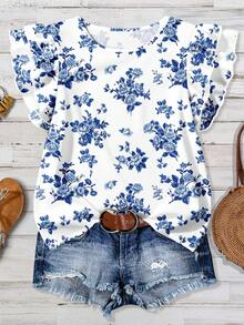 EMERY ROSE Women's Casual Floral Print Cap Sleeve Blouse - Multicolor - View 1