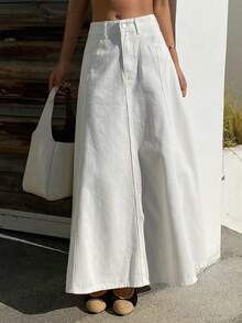 DAZY Women's Regular Waist Long Casual Elegant Denim Skirt Y2k - White - View 2