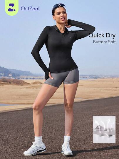 OutZeal Women Sports Jackets Running Gym Pilates Quick Dry Stretch Slim Zip Up Hood Active Tops