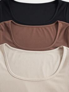3件套纯色女士圆领T恤秋季服装 - 彩色 - 查看 5