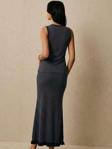 Lymera Spring/Summer New Women's Fashion Minimalist Versatile Commuting Knit Striped Camisole + Ruffle Hem Skirt 2-Piece Set - Multicolor - View 2