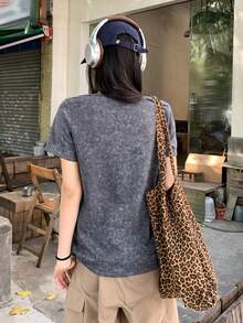 DAZY Women's Slogan Print Round Neck Loose Casual Short Sleeve T-Shirt Summer - Grey - View 6