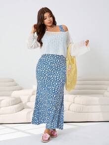 Solflare 休闲宽松针织纹理薄纱罩衫，无袖背心，碎花长裙，两件套，适合户外、日常、派对、音乐节、返校、通勤、度假、商业街、婚礼宾客、居家、购物、城市漫步等多种场合，春夏皆宜。 - 彩色 - 查看 8