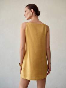 MOTF PREMIUM WOMEN'S EMBROIDERED FASHIONABLE VERSATILE SHORT DRESS - Yellow - View 3