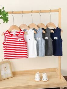 SHEIN 5pcs/Set Unisex Baby Cute Casual Striped Knit Tank Tops, Versatile Summer Outfit Pack - Multicolor - View 6