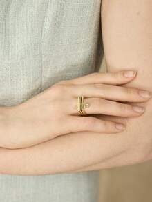 MOTF PREMIUM Nhẫn đính đá trắng đơn giản, mạ vàng 18k, hình kẹp giấy đôi. - Vàng - Xem 6