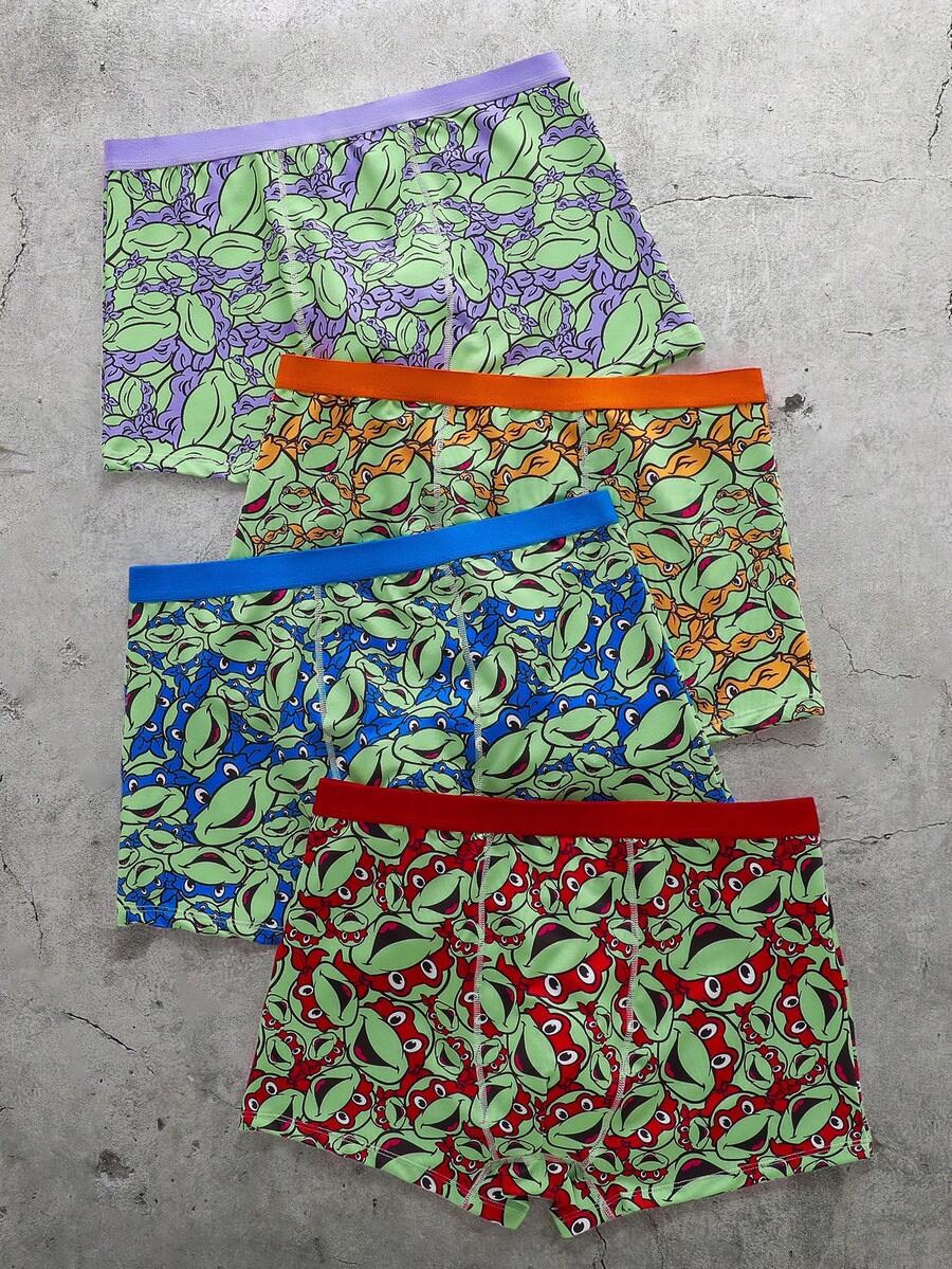 TEENAGE MUTANT NINJA TURTLES | SHEIN Bộ 4 quần boxer nam, thoáng mát và thoải mái. - màu xanh lá - Xem 1