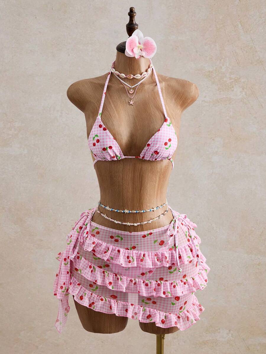 Bellisia 夏季性感蝴蝶兰花豹纹比基尼及蛋糕裙三件套，海滩度假 - 彩色 - 查看 1