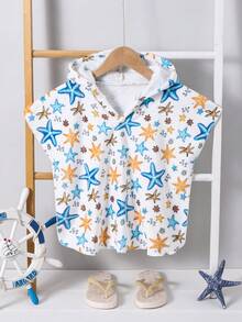 SHEIN 可爱卡通图案宽松连帽法兰绒泳衣罩衫，适合海滩、温泉度假村、游泳，男女宝宝均可穿着 - 彩色 - 查看 3