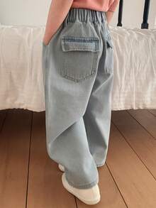 DAZY Young Girl Casual Washed Loose Elastic Waist Jeans - Blue - View 3
