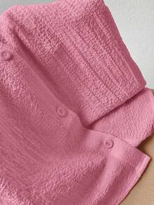 Comfortcana Women's Casual Light Pink Woven Cropped Shirt, Summer Pink Shirt Textured Shirt,Summer Top - Baby Pink - View 5