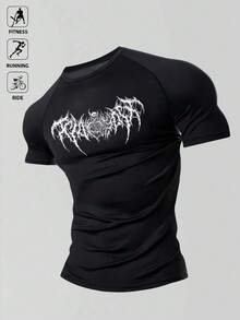Acti Log 男士骷髅印花插肩短袖运动T恤 - 黑色 - 查看 4