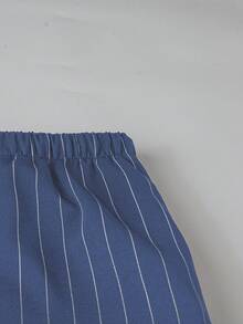 SHEIN LUNE 大码女式休闲弹力腰裤，常规版型，秋冬夏季女裤，休闲工作裤，蓝色细条纹裤，女士条纹阔腿裤，高腰裤 - 彩色 - 查看 3