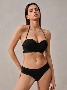 Veilyse Women's Solid Color Half Cup Comfort Bra Underwire Push-Up Multi-Strap Halter Bra Suitable For All Seasonsfor Summerfor Summer - Black - View 4