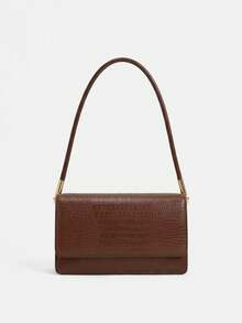 Lumivelle 时尚鳄鱼纹压花翻盖单肩包 - 棕色 - 查看 1