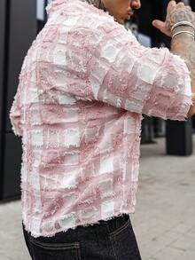 Artur Kramer Men's Plaid Woven Short Sleeve Cropped Shirt, Suitable For Summer - Pink - View 3