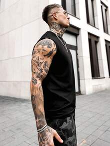 Artur Kramer Men's Sleeveless Tank Top With Slogan Print Letter Plain Black Workout - Black - View 5