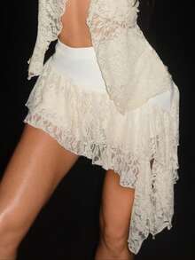 Sirith Women's Fashion New Lace Knit Casual Commute & Date Versatile Shorts - Apricot - View 3