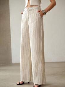 MOTF PREMIUM WOMEN'S STRIPED PRINT SLANT POCKET WIDE LEG PANTS - Apricot - View 4