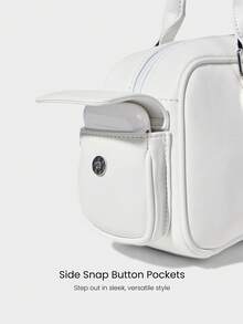 GLOWMODE Medium 6L Faux Leather Little Big Glow Zipper Compartments Multi-Pocket Hand Shoulder Bag Daily Casual Outdoors Holiday Vacation Beach Wear - Off-white - View 3