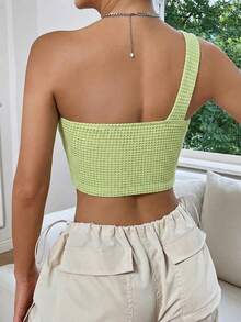 SHEIN EZwear 夏季上衣：绿色单肩打结露脐上衣 - 綠色 - 查看 2