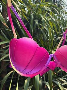 Swim Mod Conjunto de bikini con taza de concha degradada, tirantes de espagueti desmontables, sujetador de acero con recogida lateral y lazo, color aleatorio - Multicolor - Ver 5