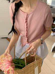 DAZY Women's Summer Korean Style Knit Top - Pink - View 10