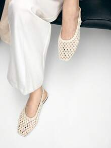 Mnmlis Women's New Fashion Woven Hollow Slip-On Flat-Bottomed Square Toe Shoes - Apricot - View 12