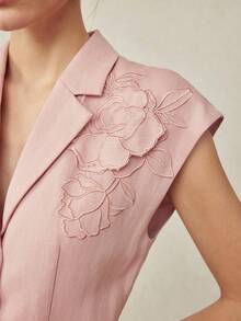 MOTF PREMIUM ELEGANT LINEN FLORAL EMBROIDERED FITTED WAIST MIDI DRESS, SPRING/SUMMER - Pink - View 7