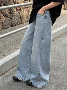 DAZY Teen Girl Pocketed Wide Leg Loose Casual Versatile Jeans - Light Wash - View 6