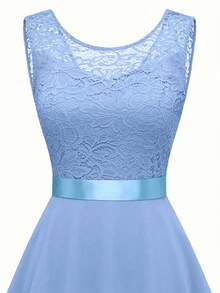 Olithes Women's Summer Sleeveless Pink Lace Dress - Blue - View 4