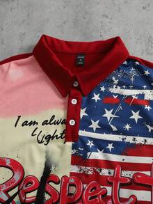 ROMWE MEN Áo polo nam tay ngắn in họa tiết, phong cách đường phố cổ điển. - Nhiều màu - Xem 2