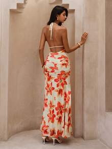 SHEIN Glamour 女士优雅性感印花露背连衣裙，夏季 - 彩色 - 查看 2