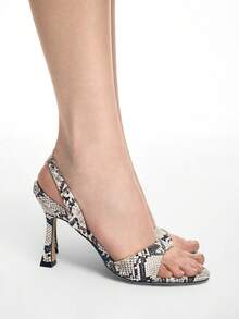 Mnmlis Women's Imitation Snake Pattern Open-Toed High-Heeled Sandals Women's, Thin Heel Back Strap Sexy Banquet Temperament Versatile Women's Shoes - Multicolor - View 12