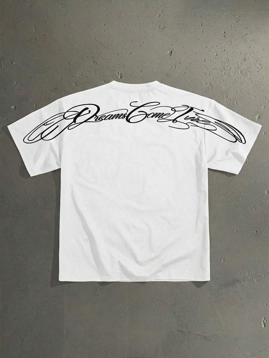 StoneGrade Men's Round Neck Letter Print Casual Short Sleeve T-Shirt, Summer - White - View 1