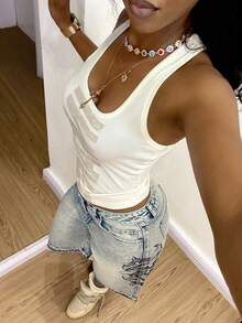 StreetHx Y2K Casual Retro Street Style Printed Low-Waist 7/8 Length Jeans - Light Wash - View 6