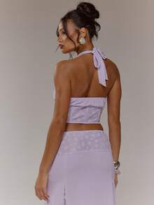 MUSERA Áo corset cổ yếm khoét ngực phối ren, kiểu dáng dễ thương, gợi cảm, thích hợp cho mùa xuân, đi chơi, nữ tính, dịp đặc biệt, Ngày của Mẹ, mùa hè, ngày lễ. - Màu tím hoa cà - Xem 2