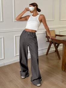 DAZY 复古宽松直筒水洗白色女式牛仔裤 - 灰色 - 查看 4