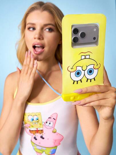 SpongeBob SquarePants | SHEIN 1. 卡通图案印花防水触屏透明水上运动手机包，适用于漂流、沙滩、游泳、划船、皮划艇、徒步旅行，可保护手机、相机、现金、护照、文件免受水、沙子、雪、灰尘的侵害。