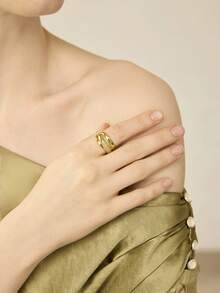 MOTF PREMIUM Pre18k Gold Plated Double Layer Simple White Diamond Ring - Yellow Gold - View 3