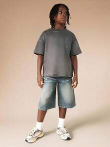 SUMWON Boys Charcoal Gray Short Sleeve Crew Neck T-Shirt With Large Back Cross Graphic Print Casual Tee - Grey - View 3