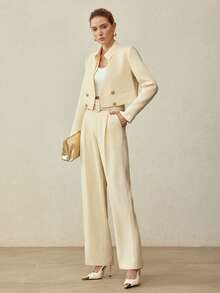 MOTF PREMIUM 短款双排扣大衣，春夏款 - 杏色 - 查看 4