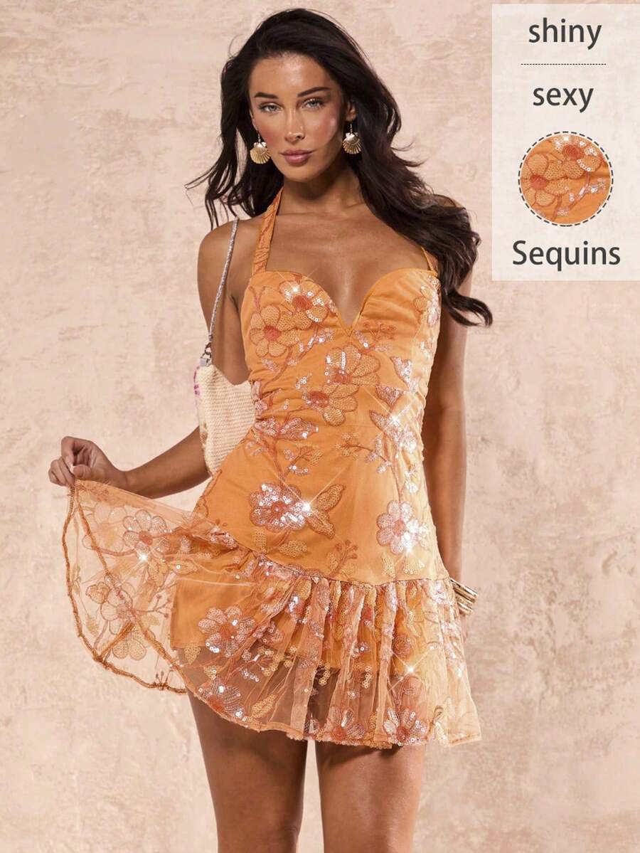 Glamine Đầm ngắn ôm dáng dành cho nữ, màu cam rực rỡ, tôn dáng, thích hợp cho mùa xuân/hè.