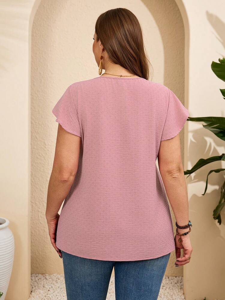 Plus Size Vacation Casual Patchwork Printed Cap Sleeve Shirt,Summer Outfits For Women Summer Tops Summer Outfits Summer Clothes Spring Dress Spring Outfit Women Spring Clothing Beach Vacation Outfits For Women Vacation Dress Bohemian Festival Outfits For Women Beach Outfits For Women Pink Top Women's Tops For Summer Women's Tops And Blouses Summer Tops