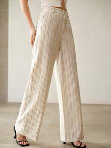 MOTF PREMIUM WOMEN'S STRIPED PRINT SLANT POCKET WIDE LEG PANTS - Apricot - View 5